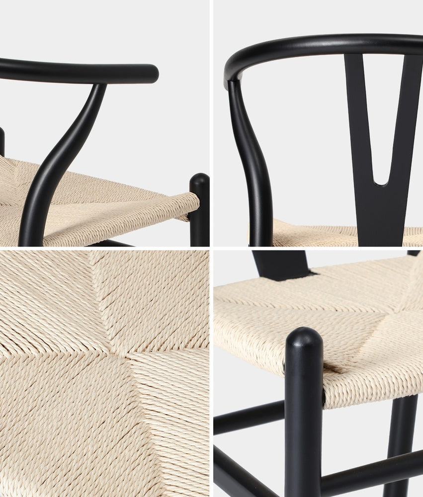Oikiture 6xDining Chair Wooden Hans Wegner Wishbone Black-Dining Chair-PEROZ Accessories