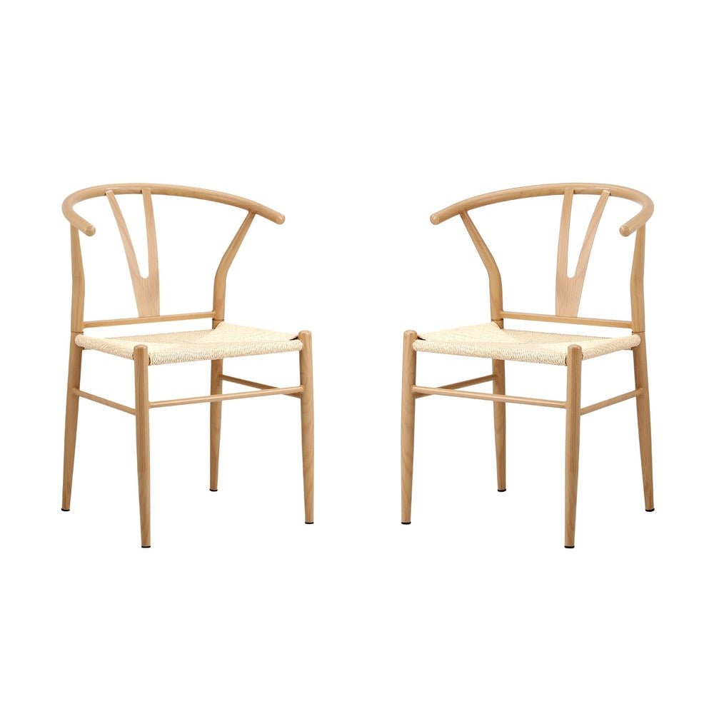 Oikiture 2x Dining Chair Metal Hans Wegner Chair Wishbone Beige-Dining Chair-PEROZ Accessories