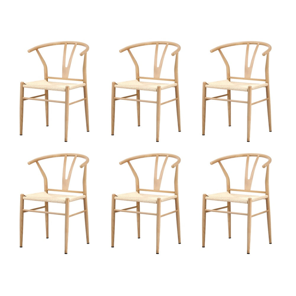 Oikiture 6x Dining Chair Metal Hans Wegner Chairs Wishbone Beige-Dining Chair-PEROZ Accessories