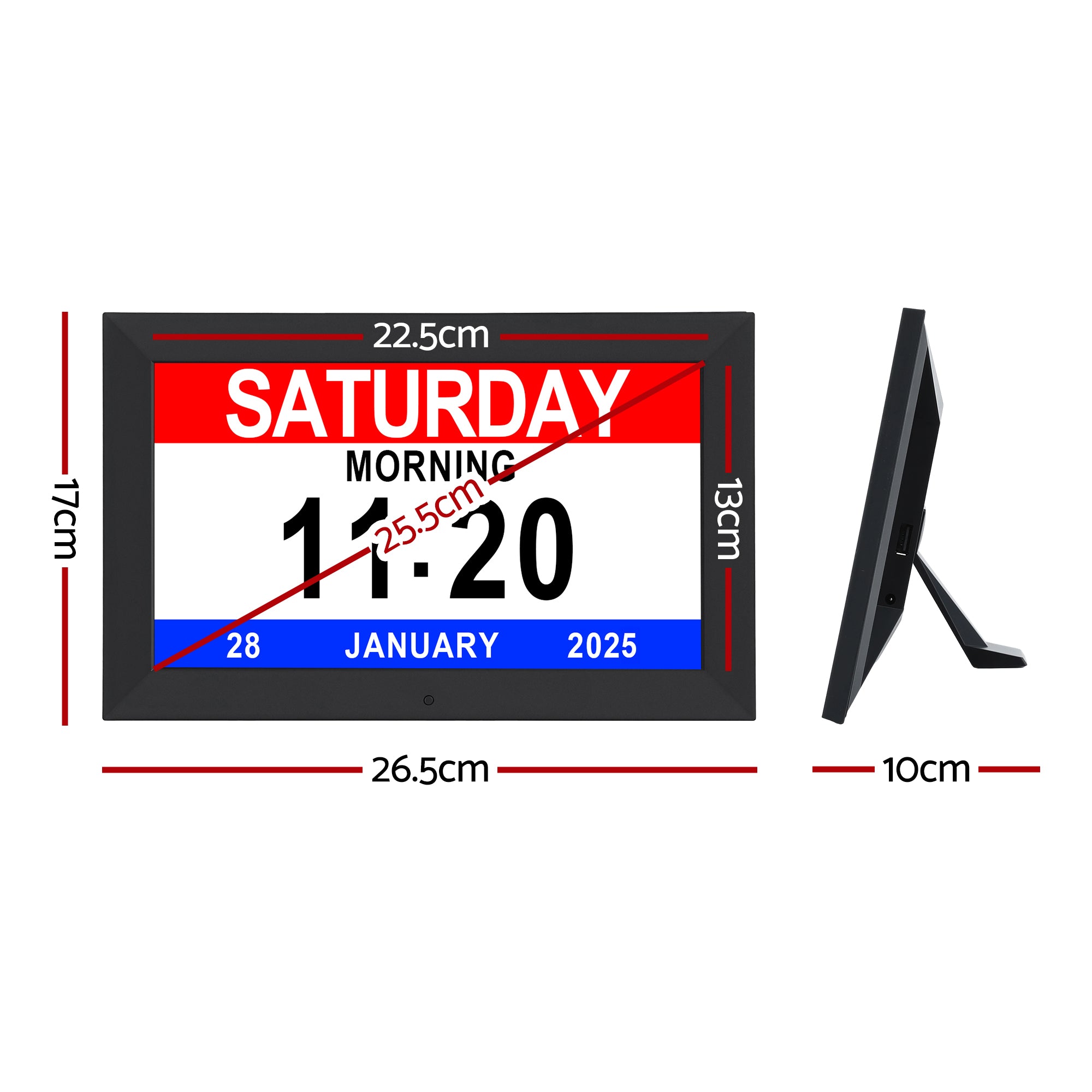 Artiss 10" Digital Day Clock Alarm Calendar Dementia Date Week Desk Clocks Black-Home & Garden > Decor > Clocks-PEROZ Accessories