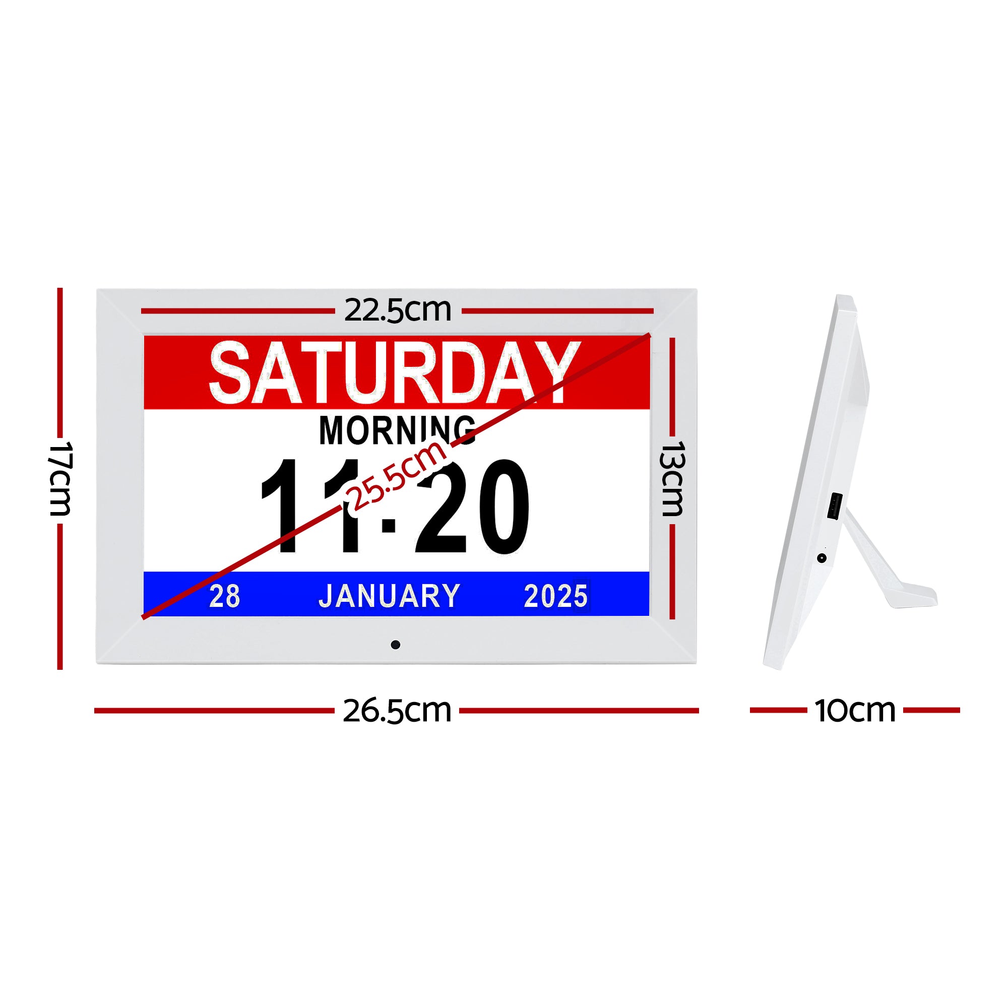 Artiss 10" Digital Day Clock Alarm Calendar Dementia Date Week Desk Clocks White-Home & Garden > Decor > Clocks-PEROZ Accessories