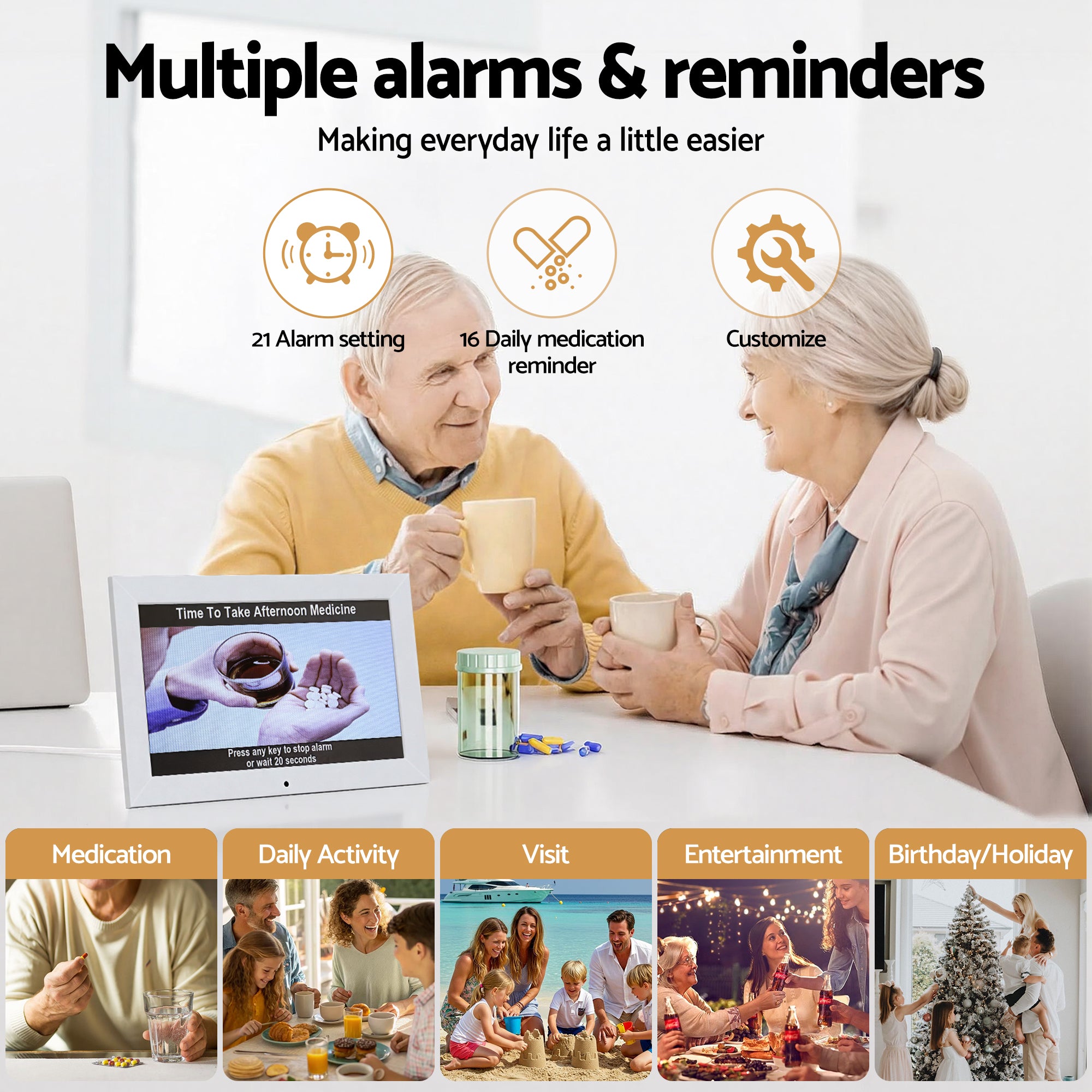 Artiss 10" Digital Day Clock Alarm Calendar Dementia Date Week Desk Clocks White-Home & Garden > Decor > Clocks-PEROZ Accessories