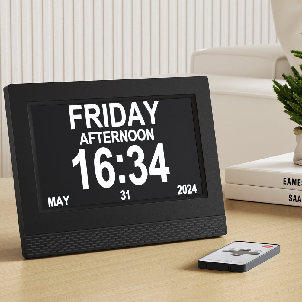 Artiss 7" Digital Day Clock Calendar Alarm Black-Home & Garden > Home & Garden Others-PEROZ Accessories