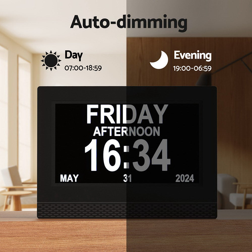 Artiss 7" Digital Day Clock Calendar Alarm Black-Home & Garden > Home & Garden Others-PEROZ Accessories