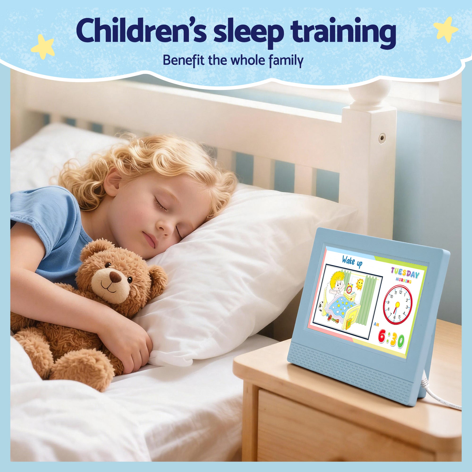 Artiss 7" Digital Day Clock Calendar Alarm LCD Children Sleep Trainer Clocks Blue-Home & Garden > Decor > Clocks-PEROZ Accessories