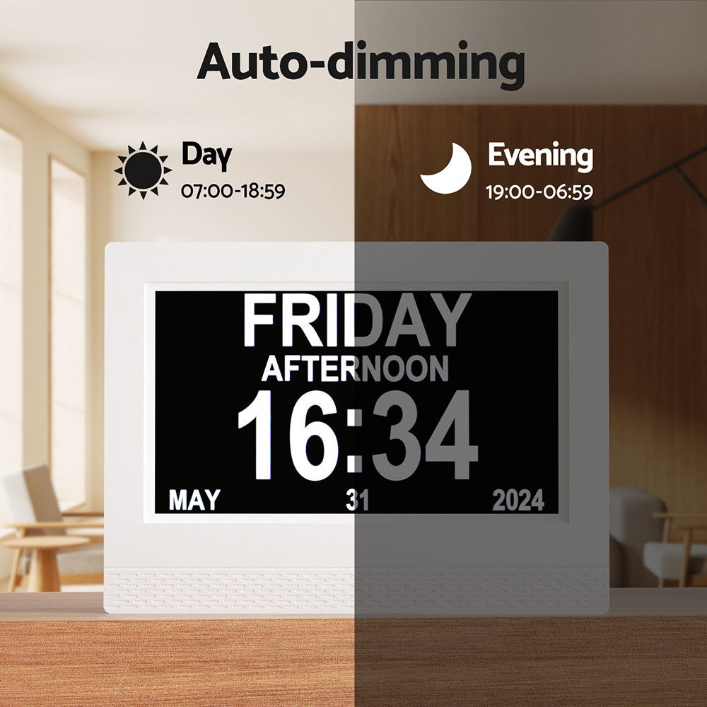 Artiss 7" Digital Day Clock Calendar Alarm White-Home & Garden > Home & Garden Others-PEROZ Accessories