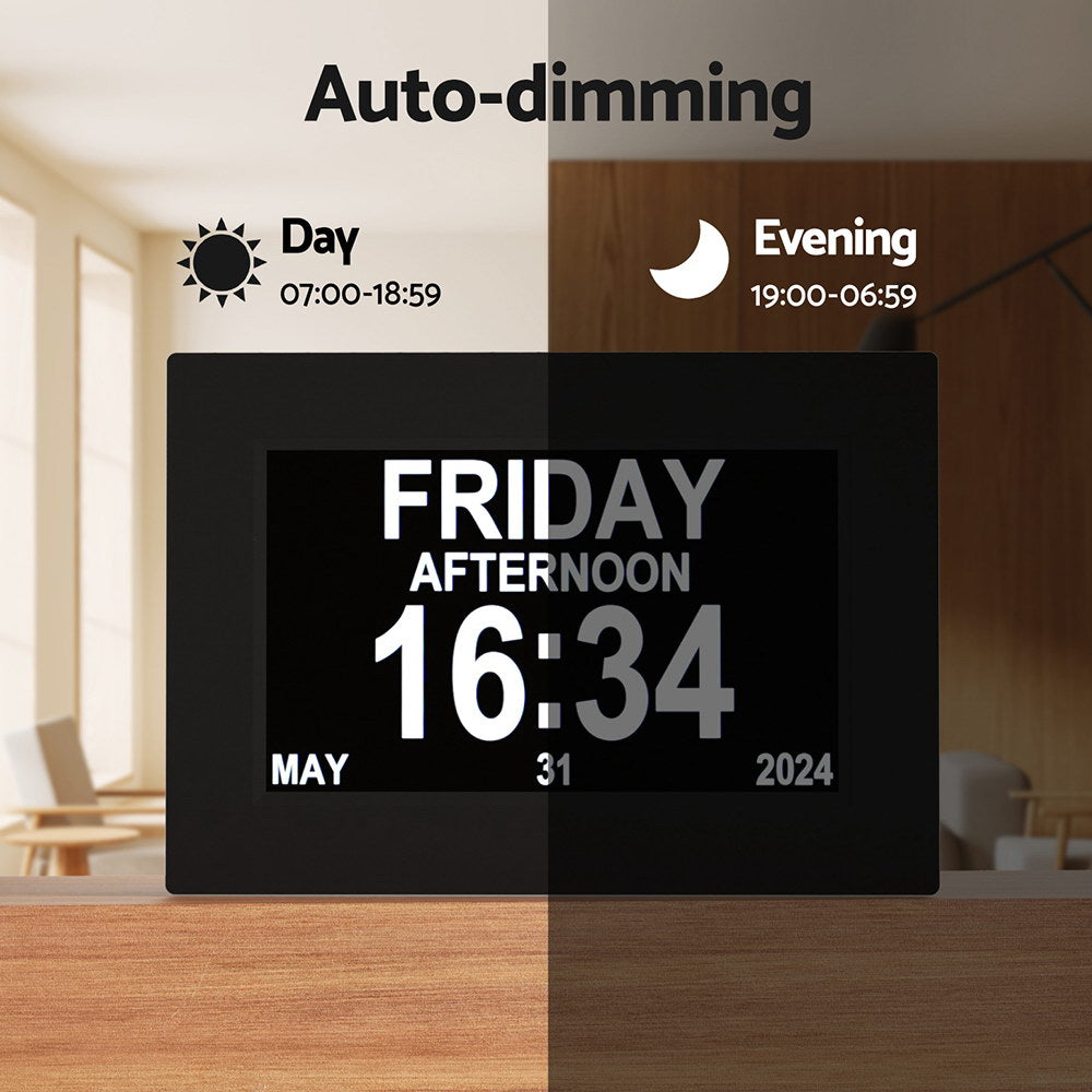 Artiss 8" Digital Day Clock Calendar Alarm Black-Home & Garden > Home & Garden Others-PEROZ Accessories