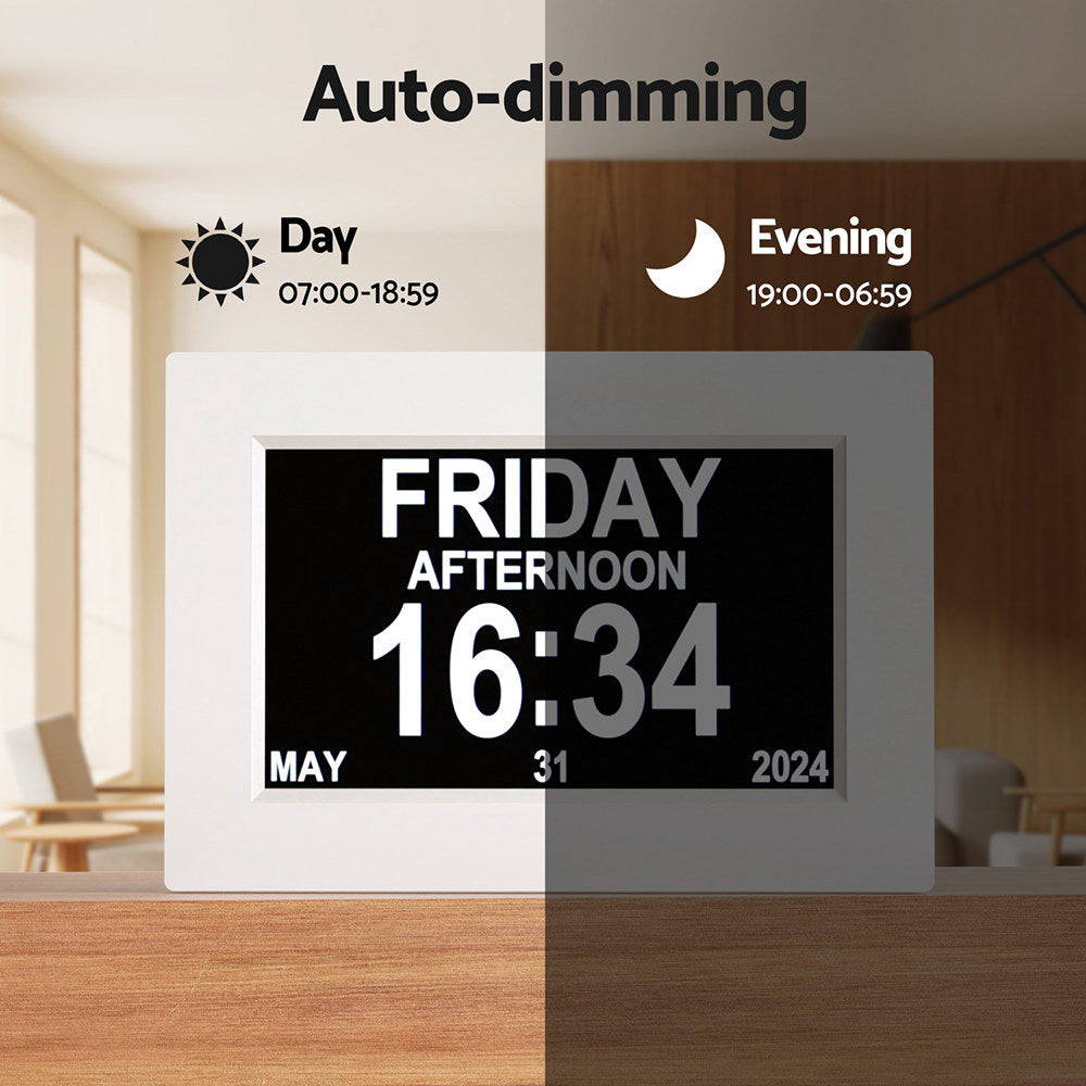 Artiss 8" Digital Day Clock Calendar Alarm White-Home & Garden > Home & Garden Others-PEROZ Accessories