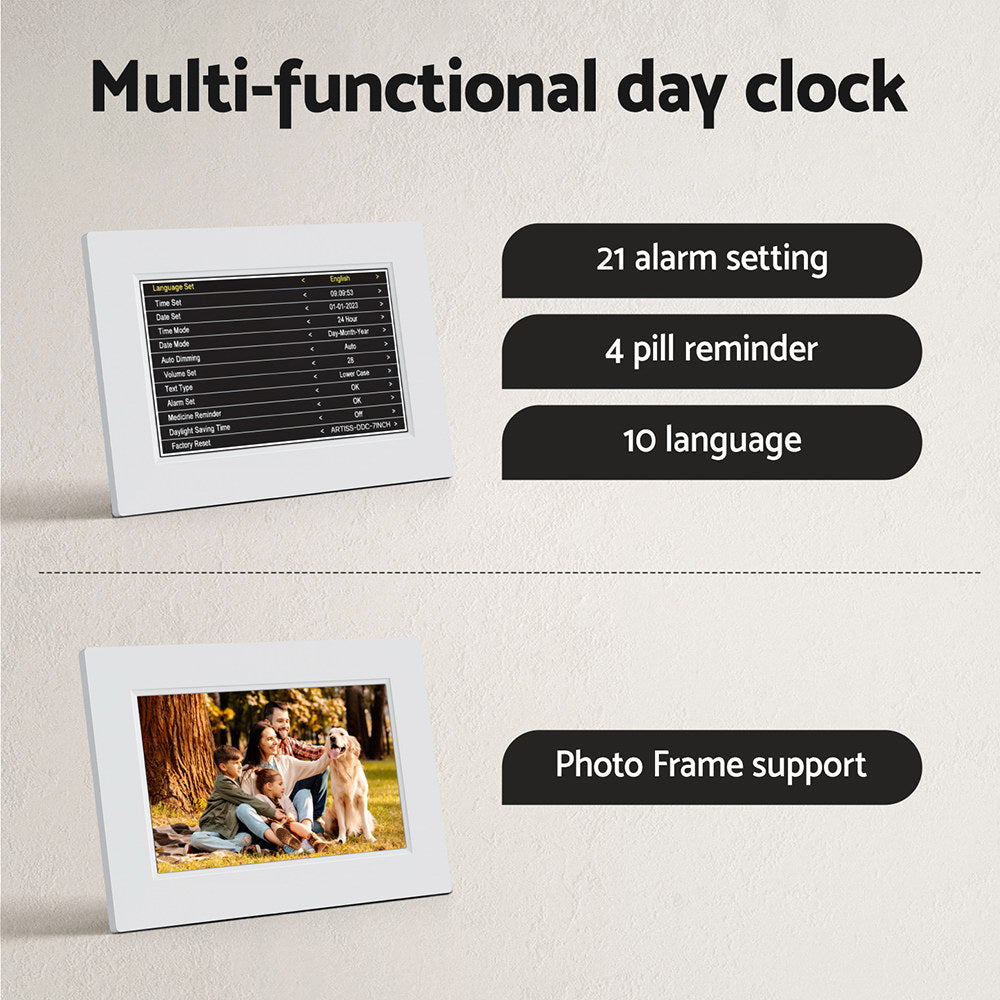 Artiss 8" Digital Day Clock Calendar Alarm White-Home & Garden > Home & Garden Others-PEROZ Accessories