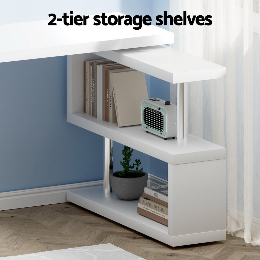 Artiss Computer Desk L-Shape Bookshelf White-Furniture > Office-PEROZ Accessories