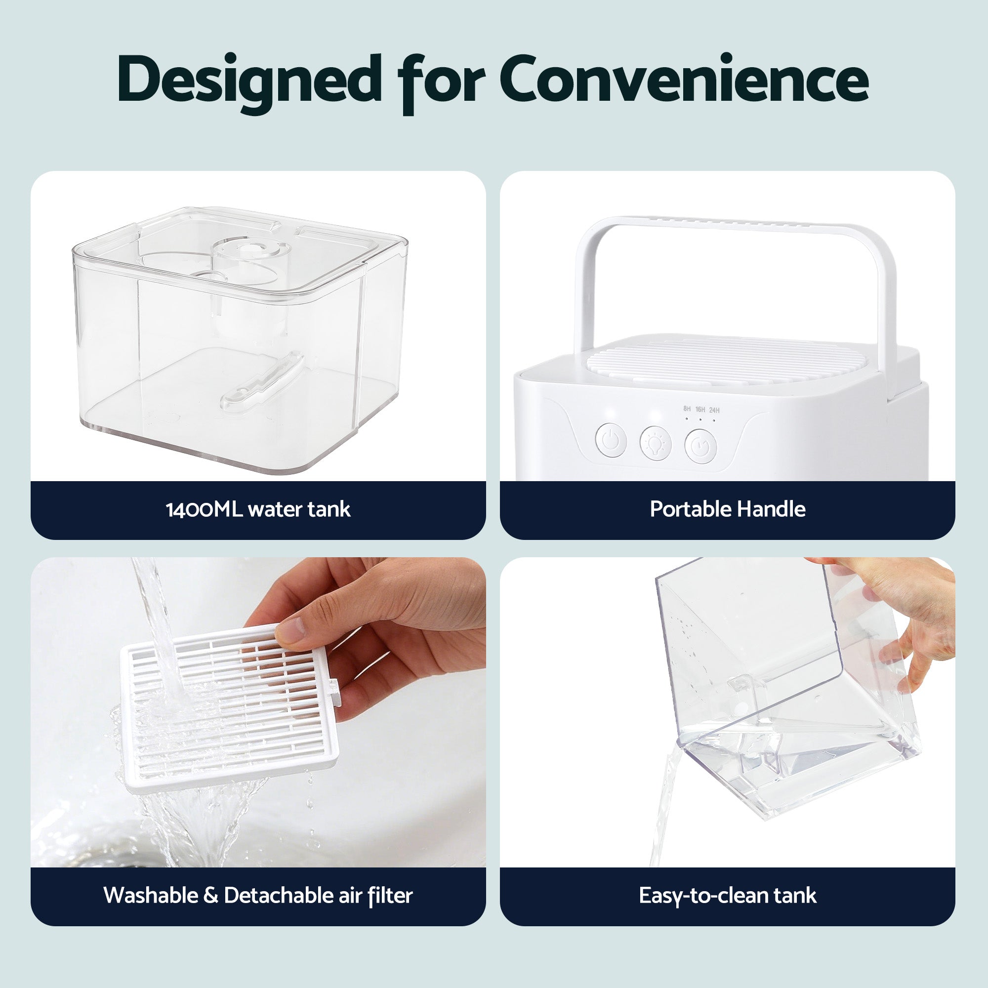 Devanti 1400ML Portable Dehumidifier Quiet Sleep Mode Timer Auto Off Bedroom White-Appliances > Aroma Diffusers & Humidifiers > Dehumidifiers-PEROZ Accessories