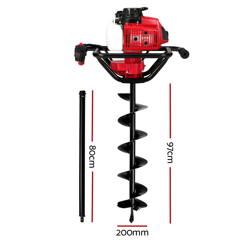 Giantz 92CC Post Hole Digger 200mm Petrol Drill Extension Auger Bits-Tools > Power Tools > Outdoor Power Equipment-PEROZ Accessories