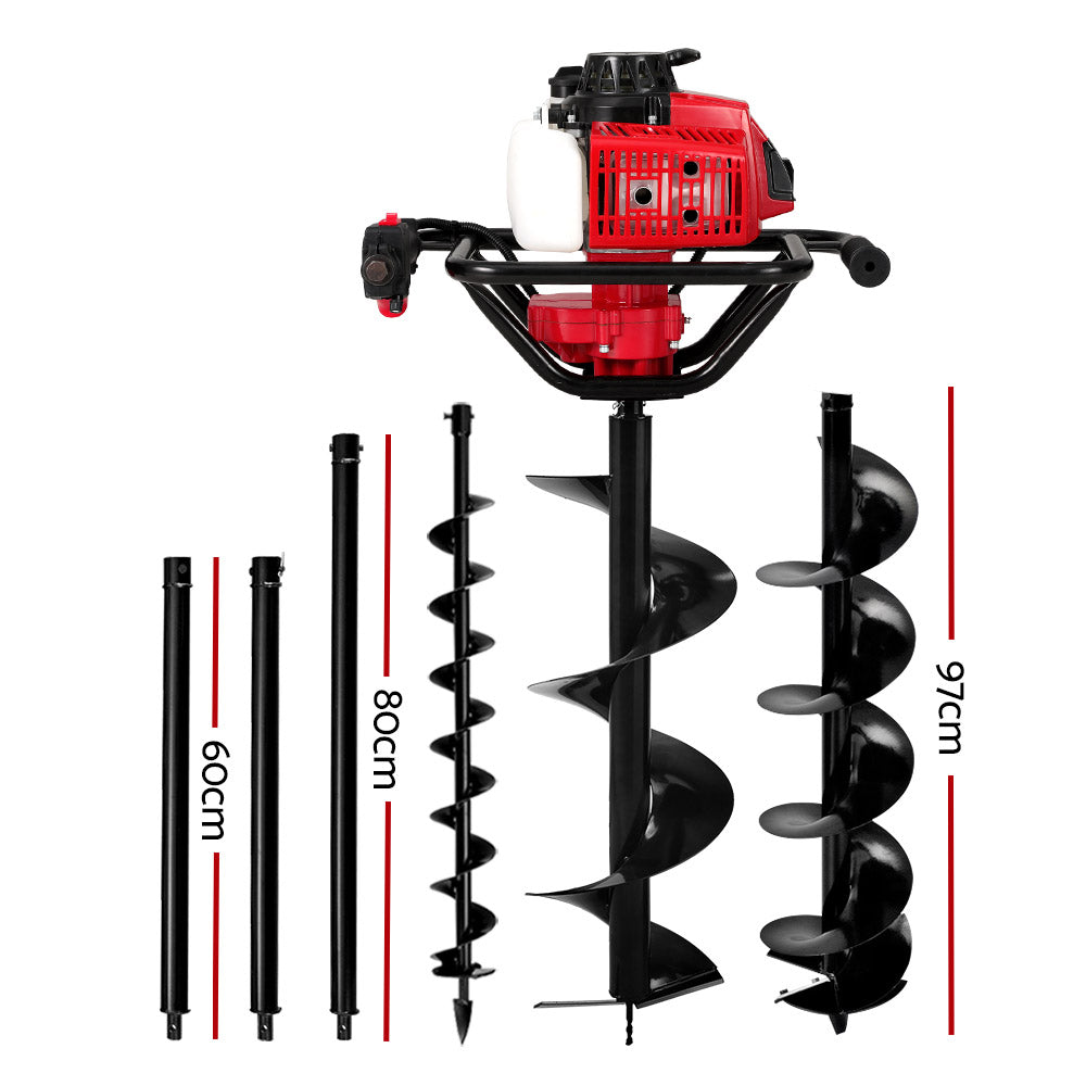 Giantz Post Hole Digger 92CC Petrol Motor Drill Extension Auger Bits Kits-Tools > Power Tools > Outdoor Power Equipment-PEROZ Accessories