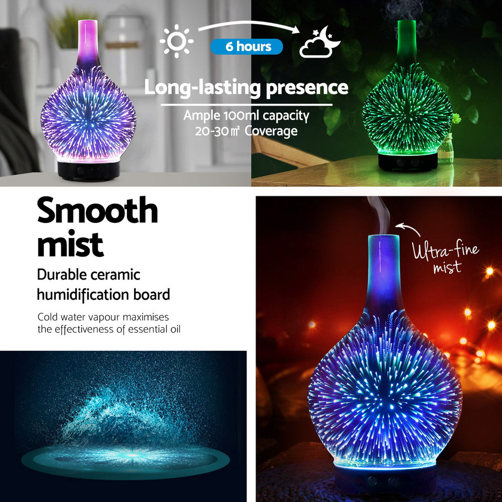 Devanti Ultrasonic Aroma Aromatherapy Diffuser 3D Light Oil Firework Humidifier-Appliances > Aroma Diffusers & Humidifiers-PEROZ Accessories