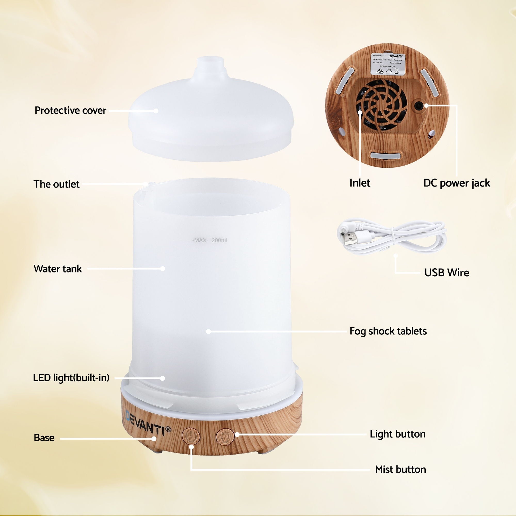 Devanti Ultrasonic Aroma Diffuser Aromatherapy 200ml LED Lights Iron Humidifier Forest-Appliances > Aroma Diffusers & Humidifiers > Aroma Diffusers-PEROZ Accessories