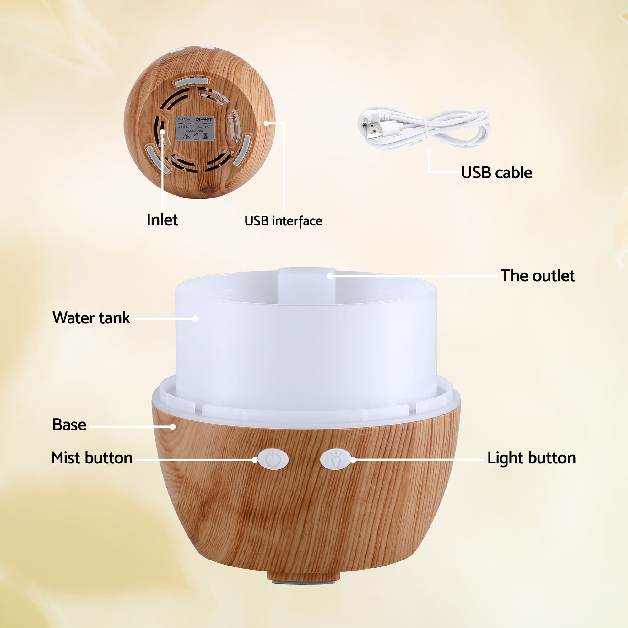 Devanti Ultrasonic Aroma Diffuser Aromatherapy 130ml LED Lights Iron Humidifier Forest-Appliances > Aroma Diffusers & Humidifiers > Aroma Diffusers-PEROZ Accessories