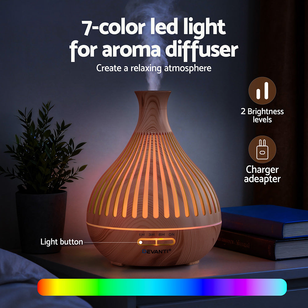 Devanti Ultrasonic Aroma Diffuser Aromatherapy 400ml LED Lights Iron Humidifier Forest Light wood grain-Appliances > Aroma Diffusers & Humidifiers > Aroma Diffusers-PEROZ Accessories