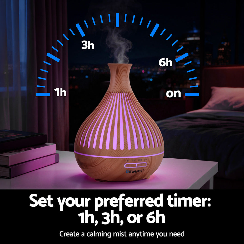 Devanti Ultrasonic Aroma Diffuser Aromatherapy 400ml LED Lights Iron Humidifier Forest Light wood grain-Appliances > Aroma Diffusers & Humidifiers > Aroma Diffusers-PEROZ Accessories