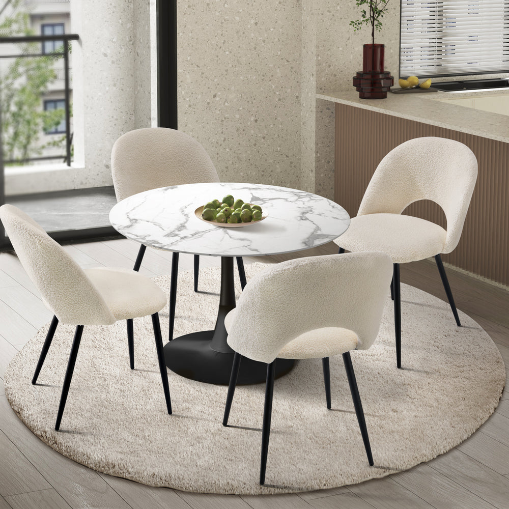 Oikiture 90cm Round Dining Table with 4PCS Chairs White and Black-Dining Sets-PEROZ Accessories