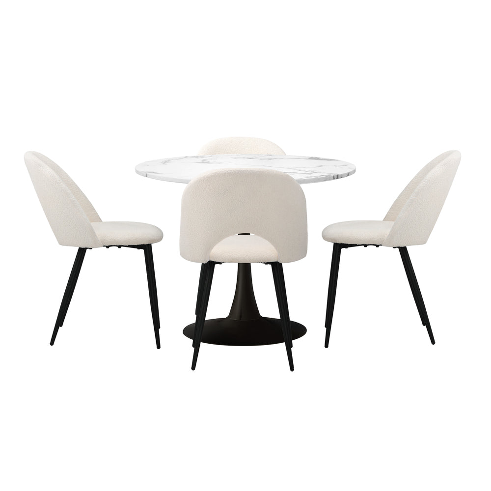 Oikiture 90cm Round Dining Table with 4PCS Chairs White and Black-Dining Sets-PEROZ Accessories