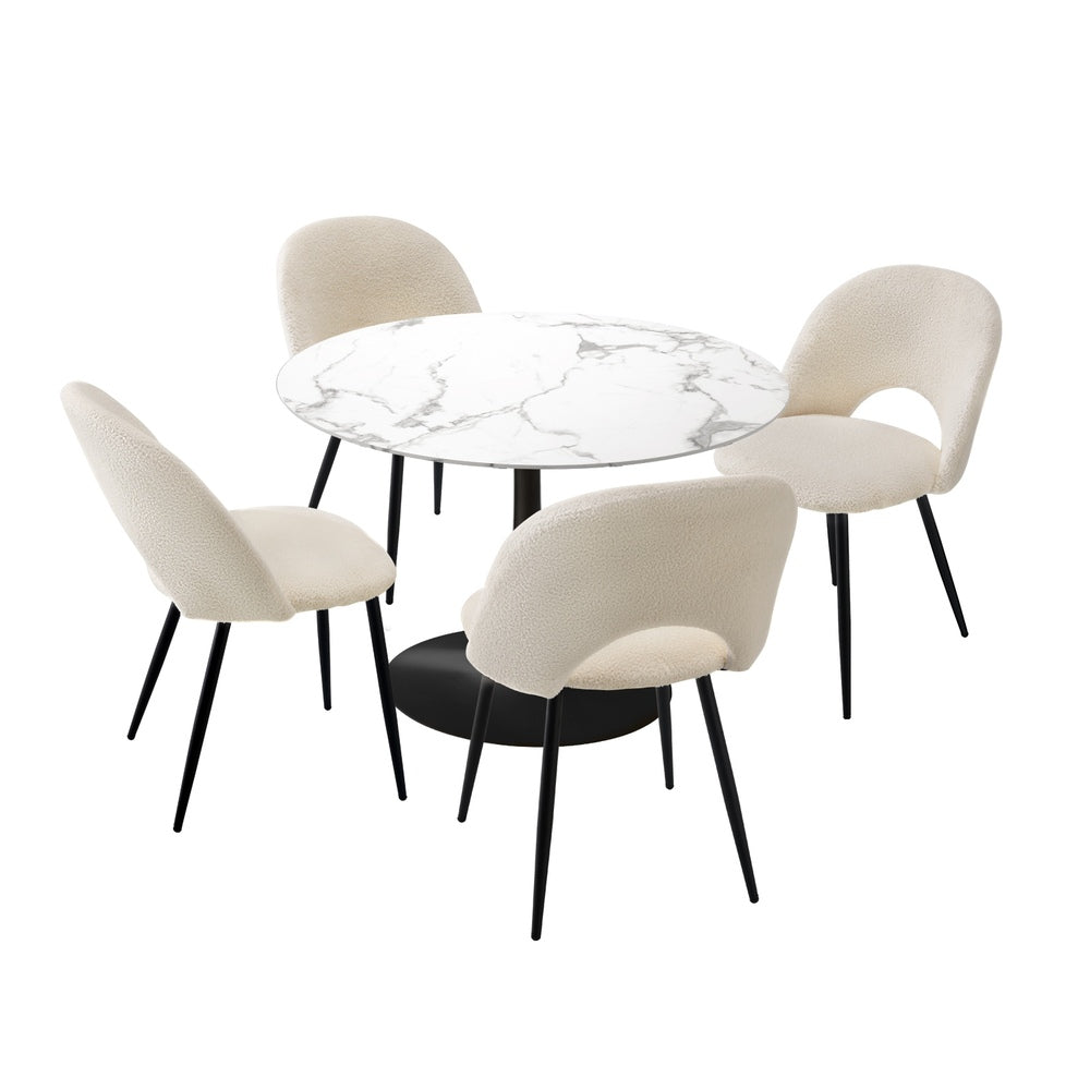 Oikiture 90cm Round Dining Table with 4PCS Chairs White and Black-Dining Sets-PEROZ Accessories
