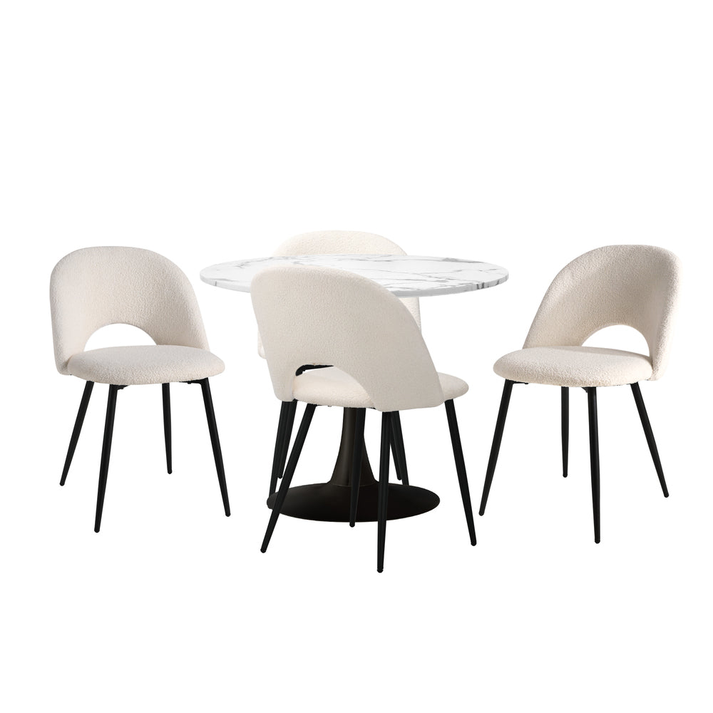 Oikiture 90cm Round Dining Table with 4PCS Chairs White and Black-Dining Sets-PEROZ Accessories