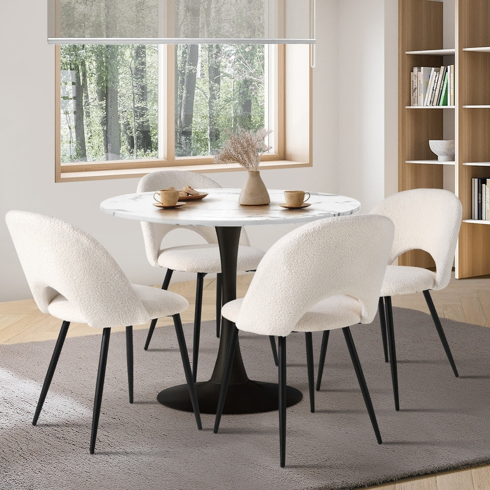 Oikiture 90cm Round Dining Table with 4PCS Chairs White and Black-Dining Sets-PEROZ Accessories