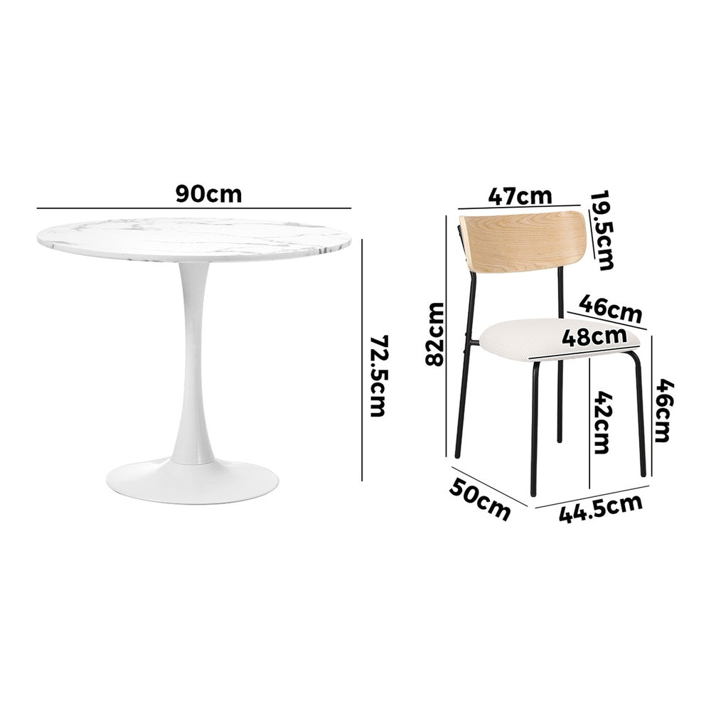Oikiture 90cm Dining Table and Chairs 4-Seater Kitchen Furniture Set-Dining Set-PEROZ Accessories