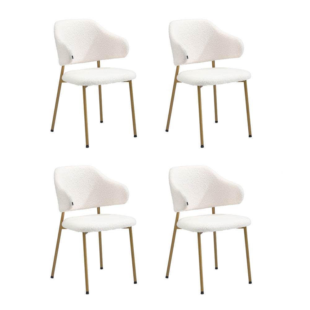 Oikiture 90cm Round Dining Table with 4x Dining Chairs Sherpa Gold & White-Dining Set-PEROZ Accessories
