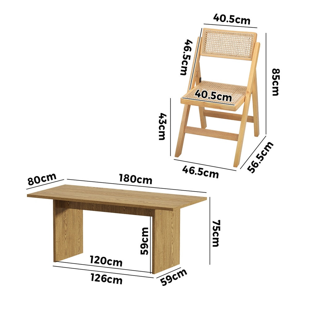 Oikiture 180cm Rectangular Dining Table with 6PCS Dining Chairs Foldable Natural-Dining Sets-PEROZ Accessories