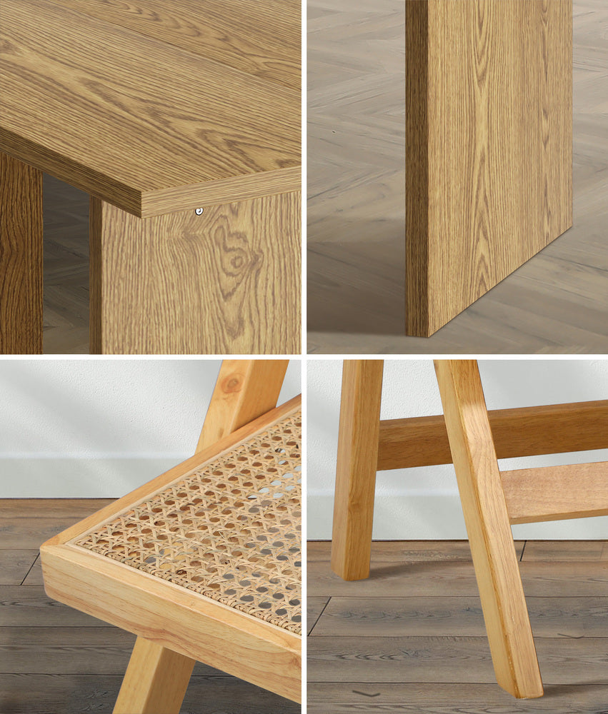 Oikiture 180cm Rectangular Dining Table with 6PCS Dining Chairs Foldable Natural-Dining Sets-PEROZ Accessories
