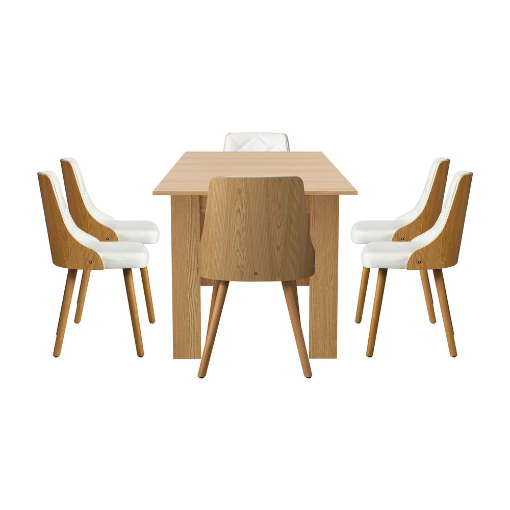 Oikiture 200cm Extendable Dining Table with 6PCS Dining Chairs PU Leather White-Dining Sets-PEROZ Accessories