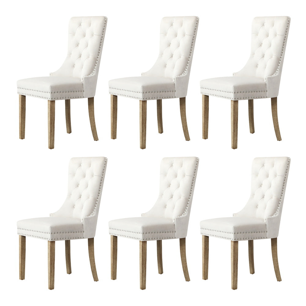 Oikiture 200cm Extendable Dining Table with 6PCS Dining Chairs Velvet Beige-Dining Sets-PEROZ Accessories