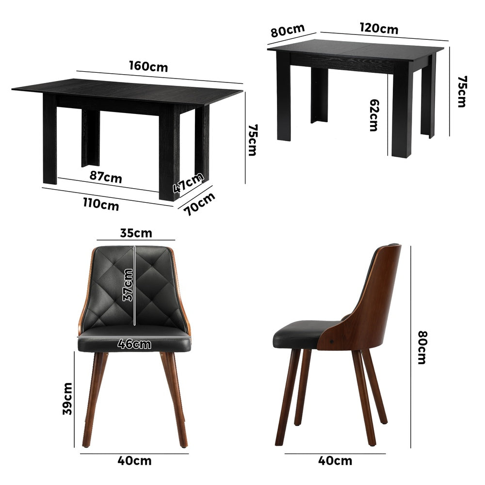 Oikiture 160cm Extendable Dining Table with 4PCS Chairs PU Leather-Dining Set-PEROZ Accessories