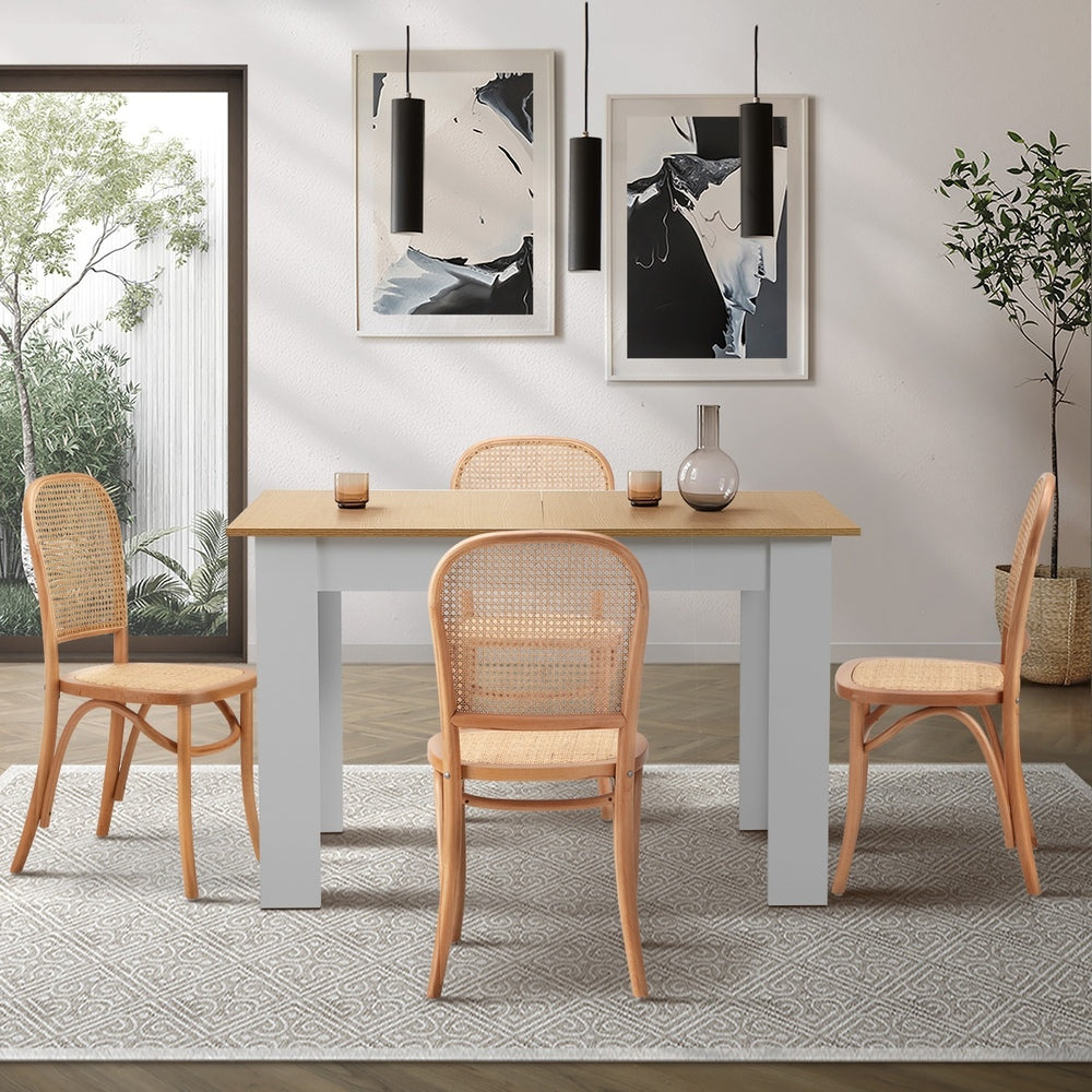 Oikiture 160cm Extendable Dining Table with 4PCS Chairs Rattan Natural-Dining Set-PEROZ Accessories