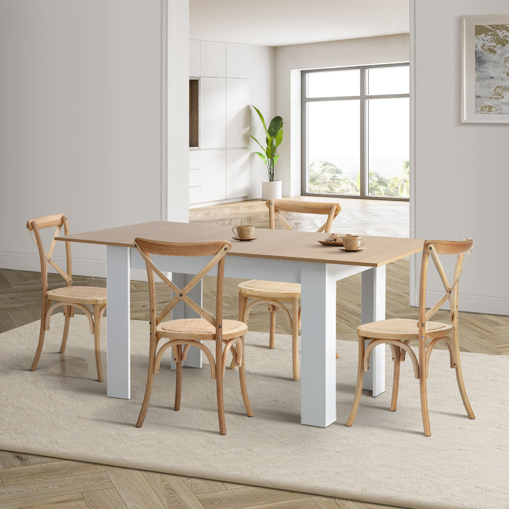 Oikiture 160cm Extendable Dining Table with 4PCS Chairs Crossback Wooden-Dining Sets-PEROZ Accessories