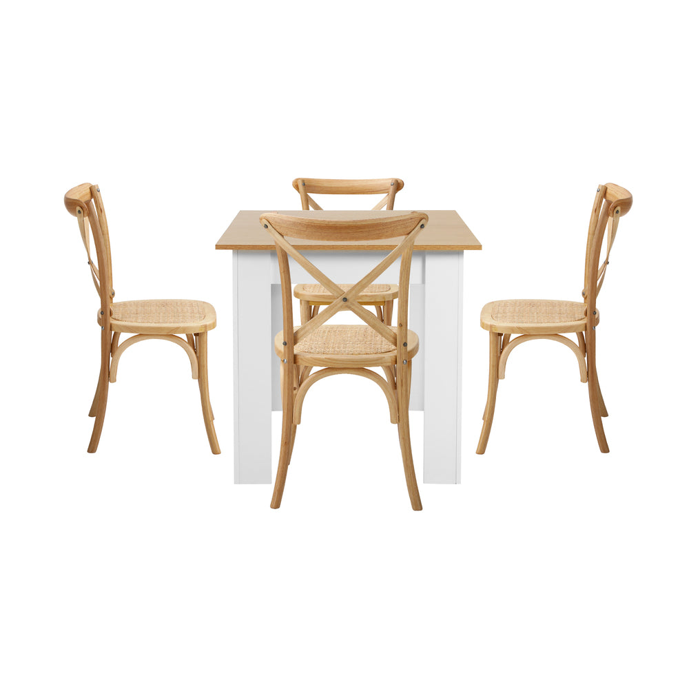 Oikiture 160cm Extendable Dining Table with 4PCS Chairs Crossback Wooden-Dining Sets-PEROZ Accessories