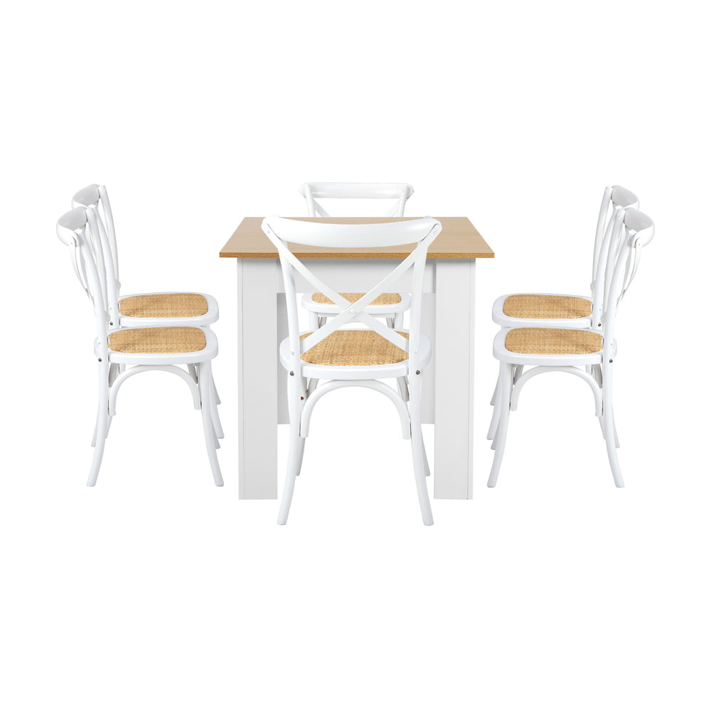 Oikiture 160cm Extendable Dining Table with 6PCS Chairs Crossback White-Dining Sets-PEROZ Accessories