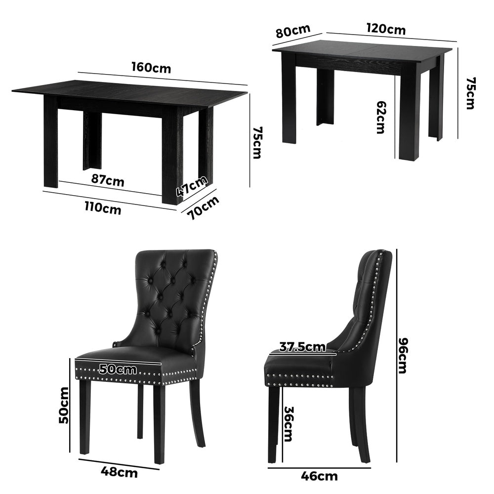 Oikiture Dining Set 160cm Extendable Table with 6PCS Chairs PU Leather-Dining Set-PEROZ Accessories