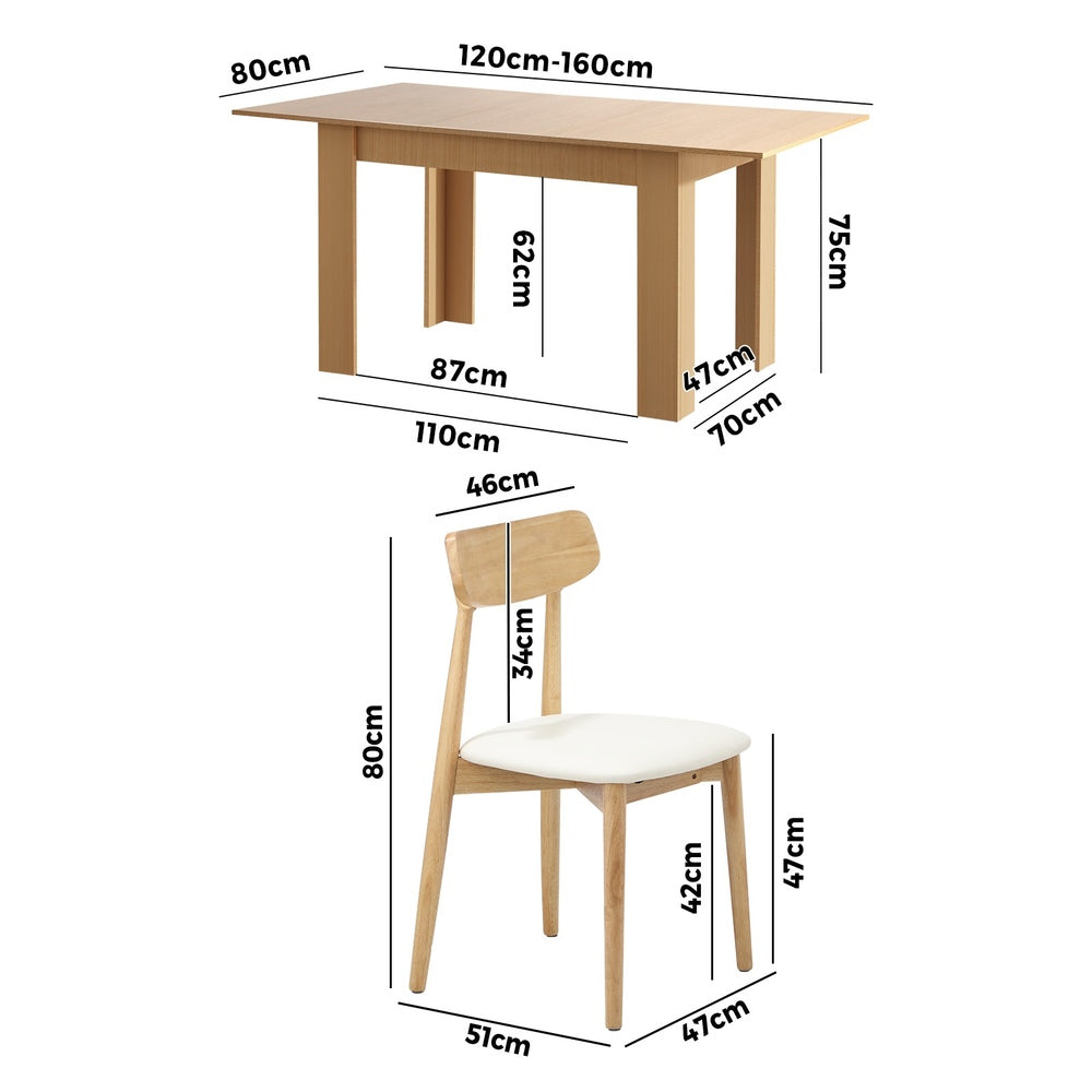 Oikiture 160cm Extendable Dining Table with 6x Dining Chairs PU Leather Natural-Dining Set-PEROZ Accessories