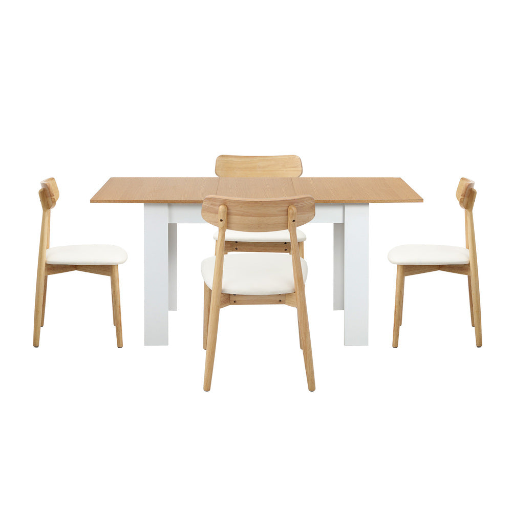Oikiture 160cm Extendable Dining Table with 4x Dining Chairs PU Leather White-Dining Set-PEROZ Accessories