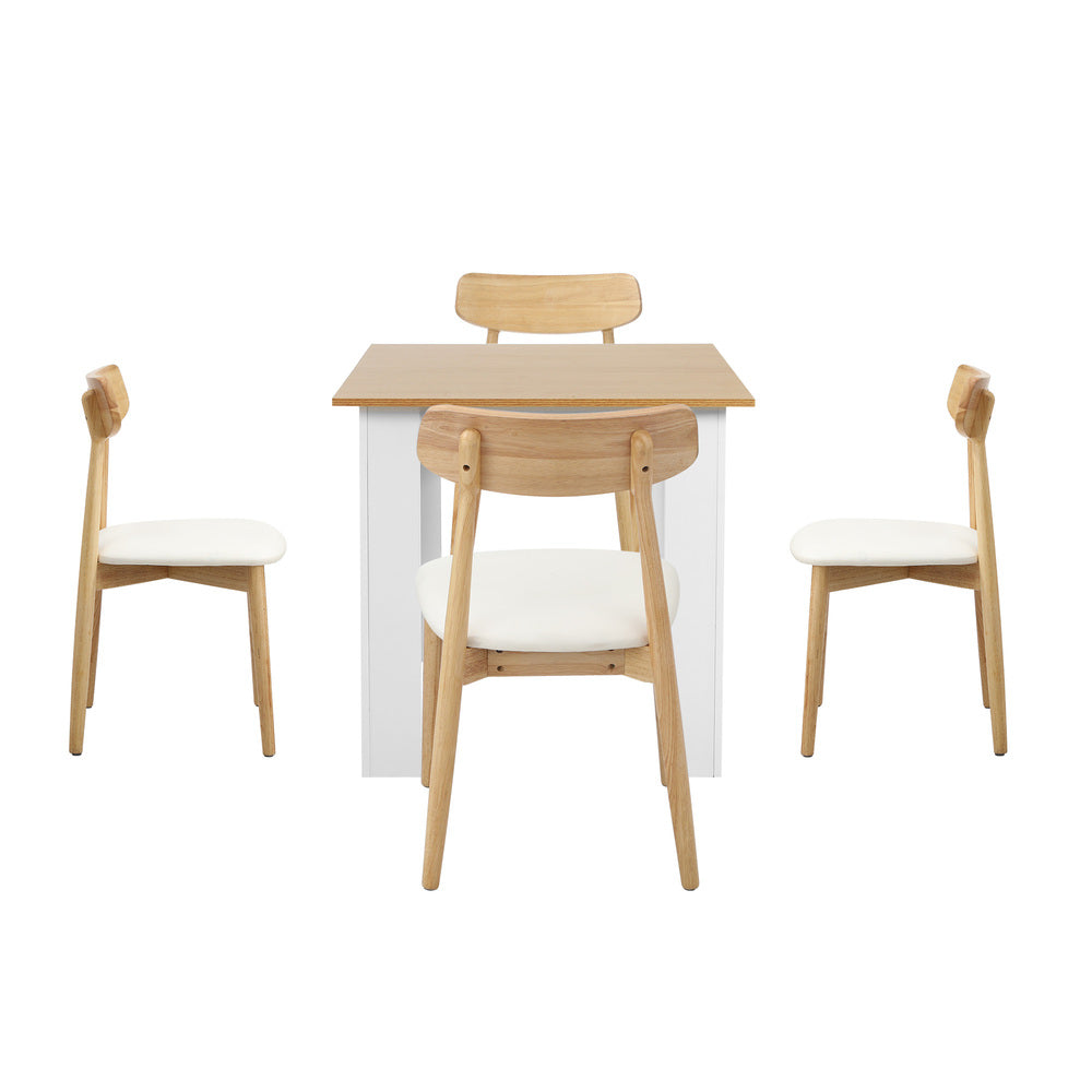 Oikiture 160cm Extendable Dining Table with 4x Dining Chairs PU Leather White-Dining Set-PEROZ Accessories