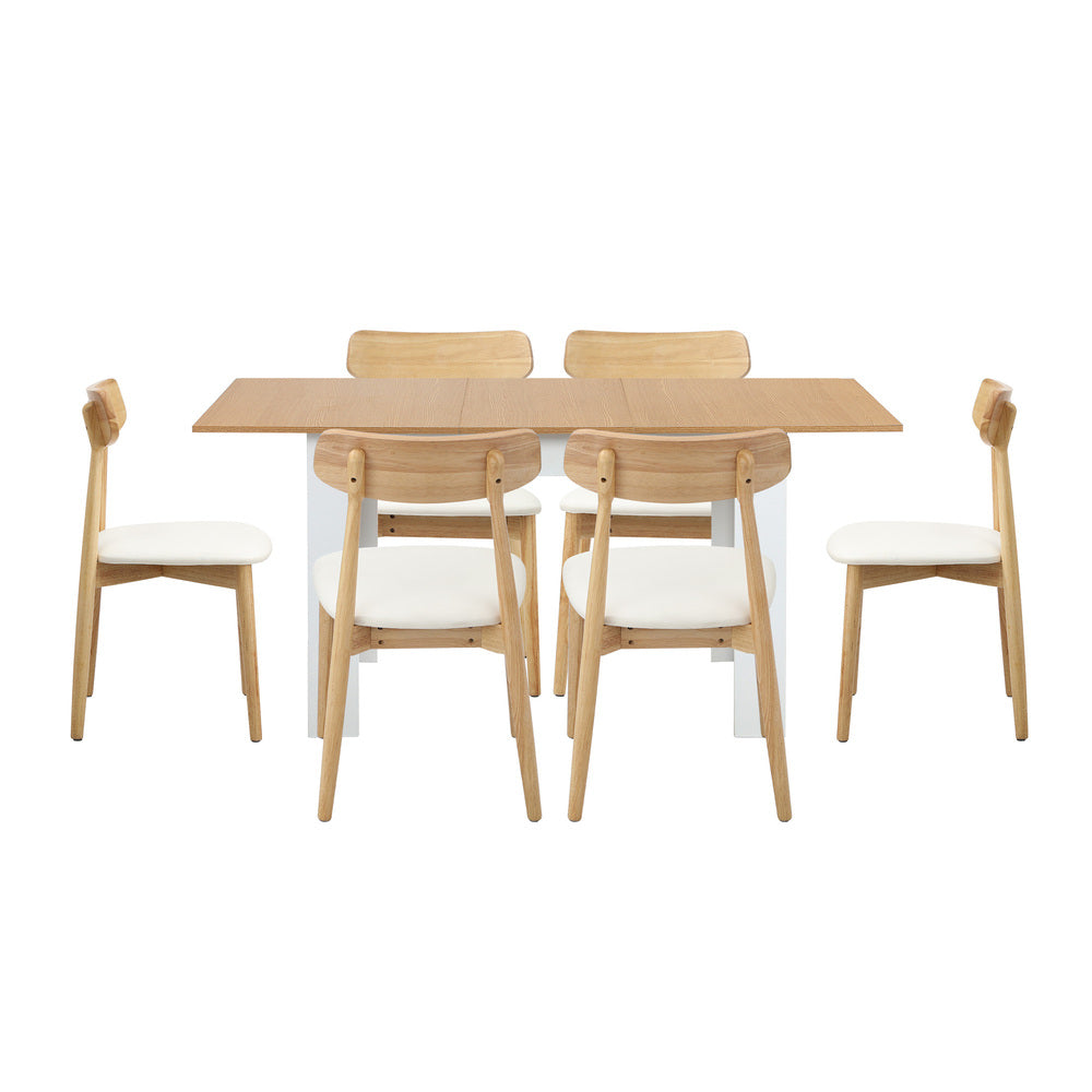Oikiture 160cm Extendable Dining Table with 6x Dining Chairs PU Leather White-Dining Set-PEROZ Accessories