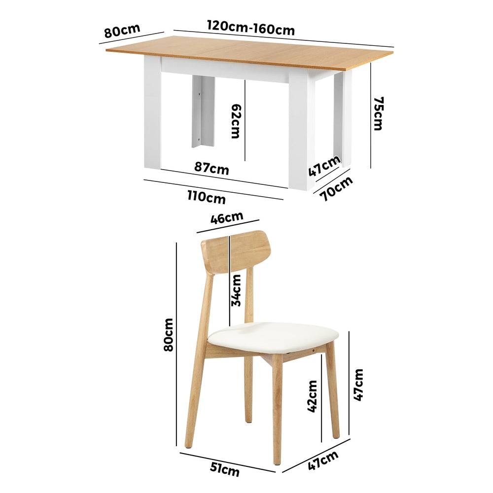 Oikiture 160cm Extendable Dining Table with 6x Dining Chairs PU Leather White-Dining Set-PEROZ Accessories