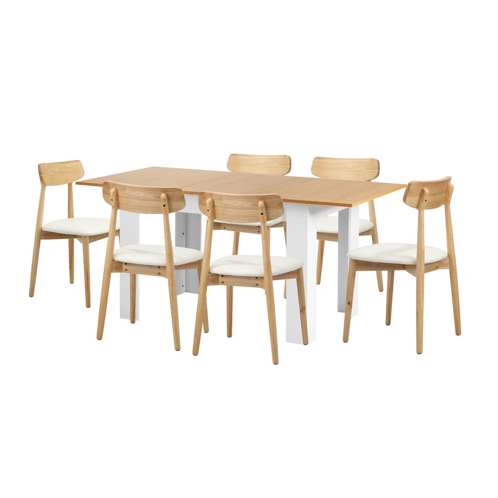 Oikiture 160cm Extendable Dining Table with 6x Dining Chairs PU Leather White-Dining Set-PEROZ Accessories