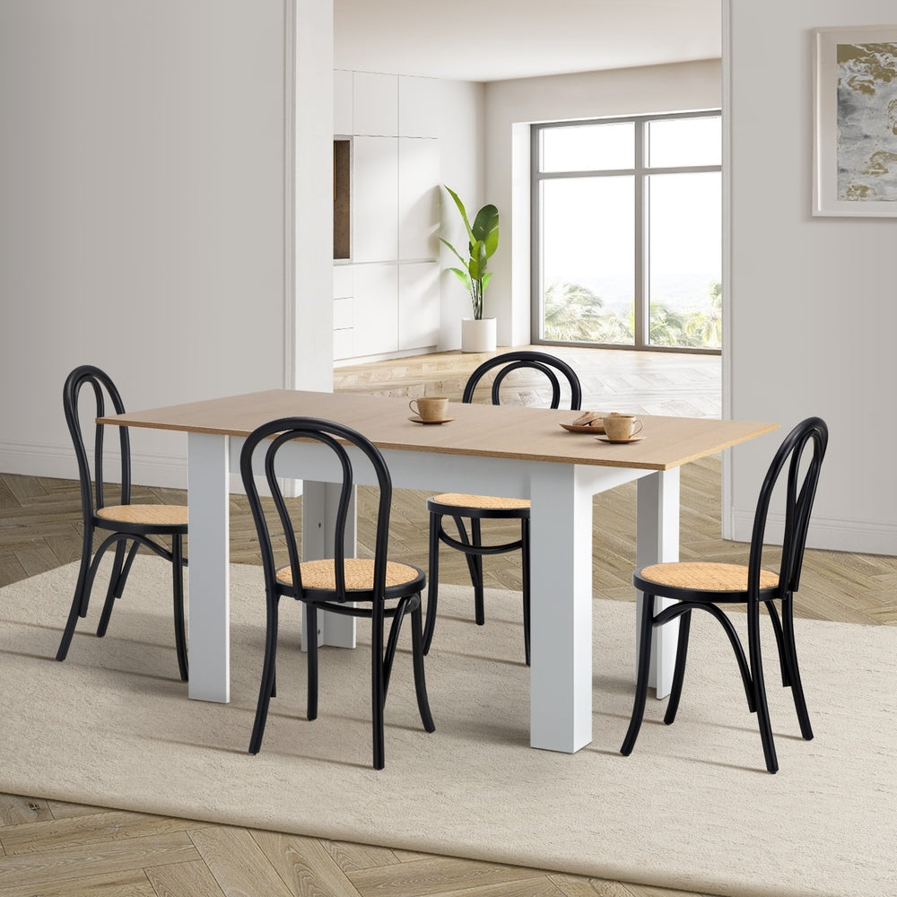 Oikiture 160cm Extendable Dining Table with 4PCS Crossback Chairs Black-Dining Set-PEROZ Accessories