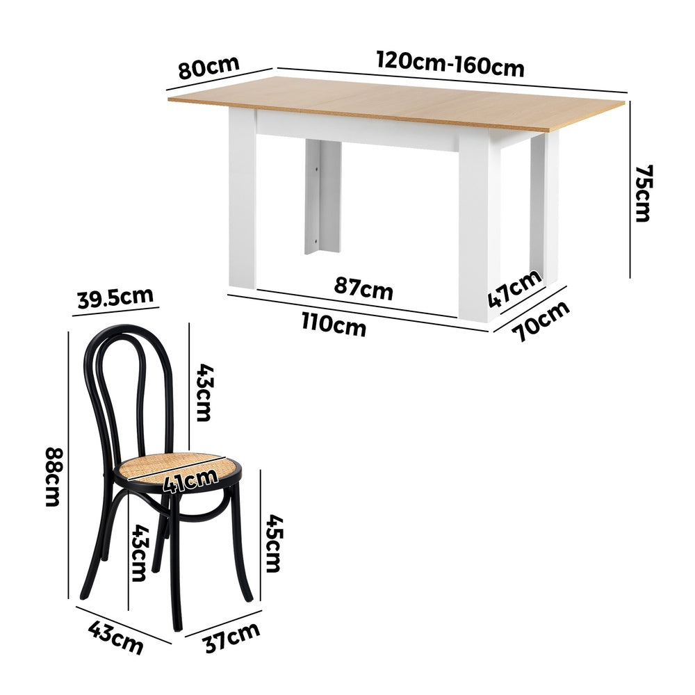 Oikiture 160cm Extendable Dining Table with 4PCS Crossback Chairs Black-Dining Set-PEROZ Accessories