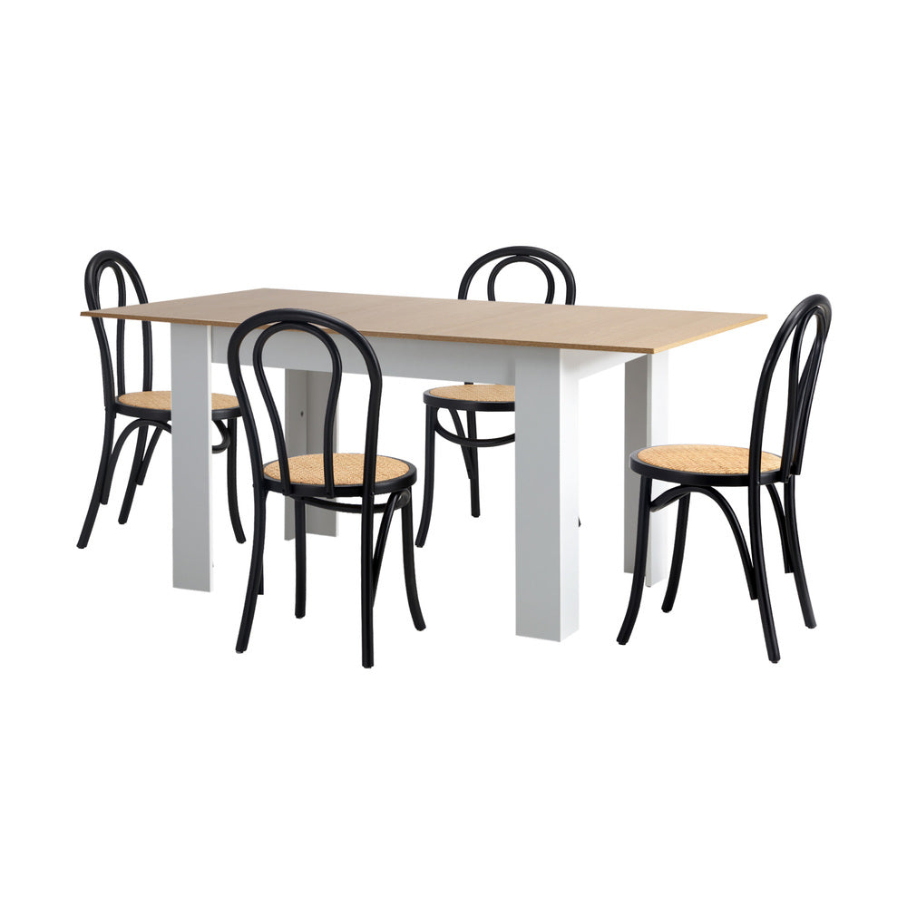 Oikiture 160cm Extendable Dining Table with 4PCS Crossback Chairs Black-Dining Set-PEROZ Accessories