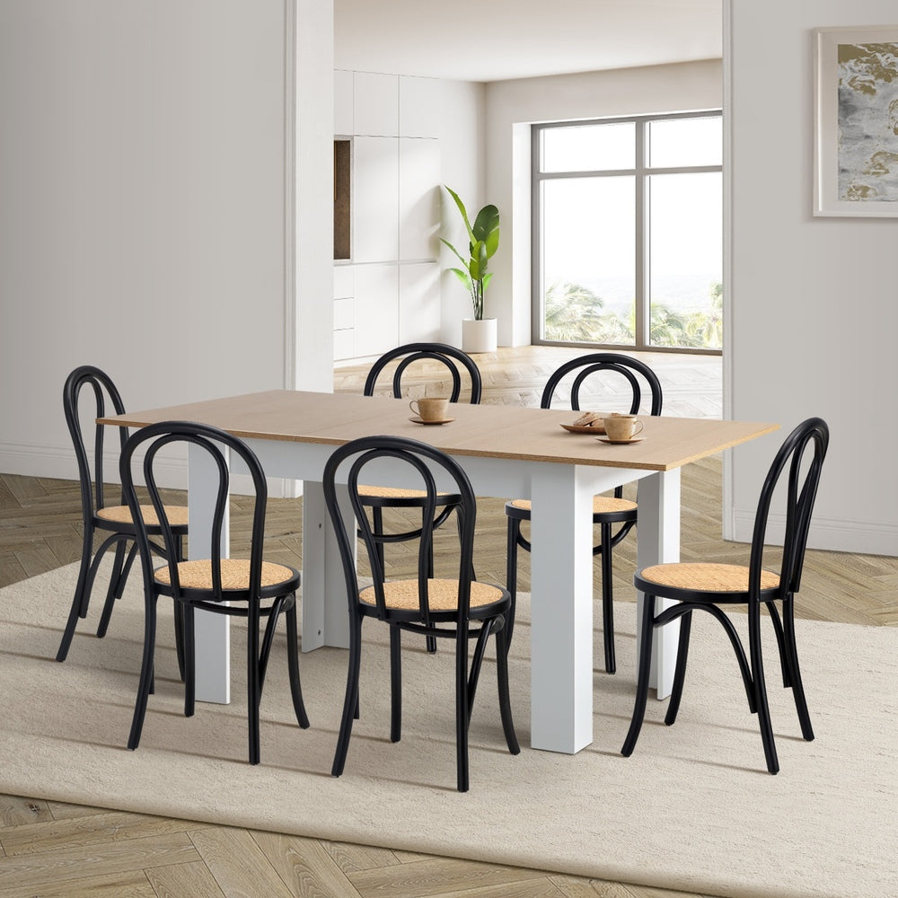 Oikiture 160cm Extendable Dining Table with 6PCS Crossback Chairs Black-Dining Set-PEROZ Accessories