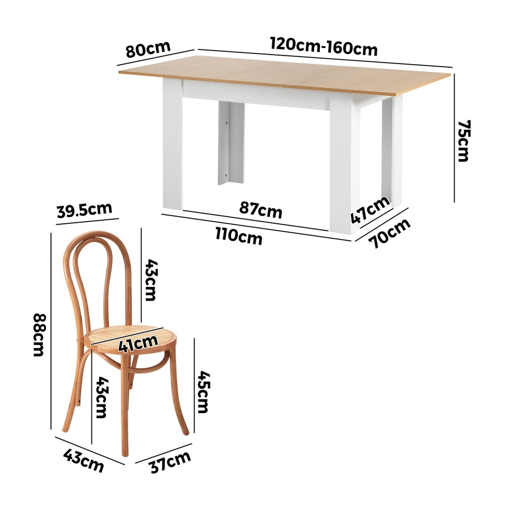 Oikiture 160cm Extendable Dining Table with 4PCS Crossback Chairs Natural-Dining Set-PEROZ Accessories